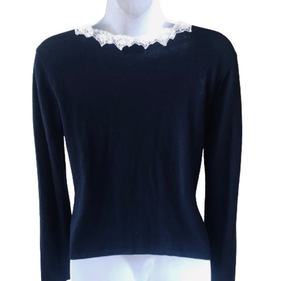 Blugirl Blumarine Black Cardigan Sweater Lace Trim Italian Designer Womens 6 - Picture 9 of 13